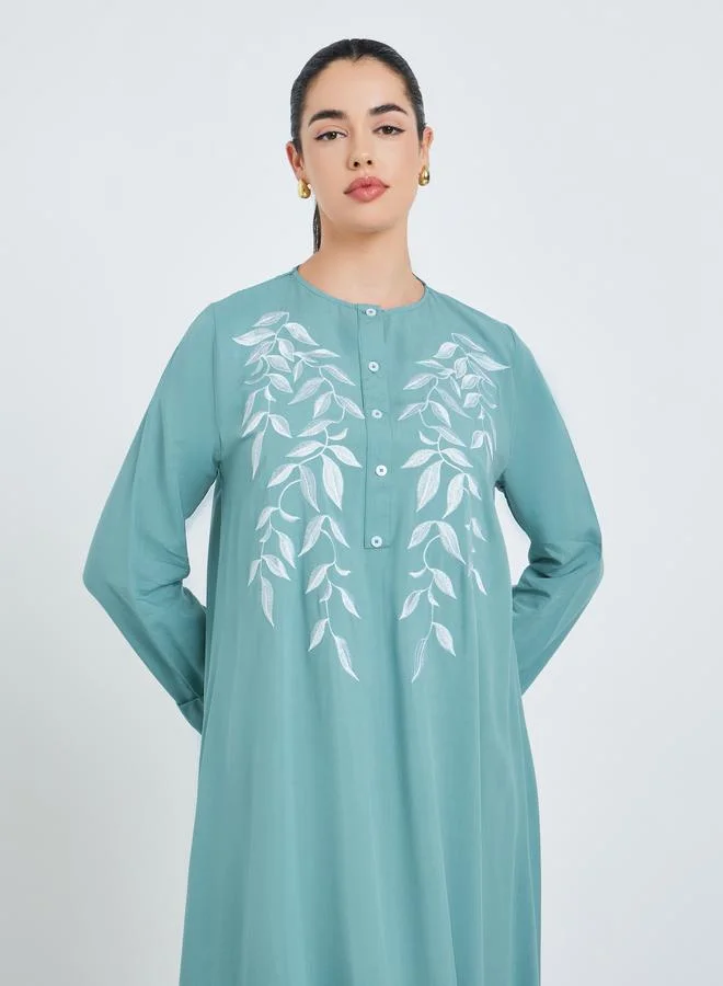 Amirah Women Blue Embroidered A-Line Jalabiya